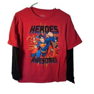 Justice League Of America Boys Heroes of Awesome Red Shirt‎ XL 14/16
